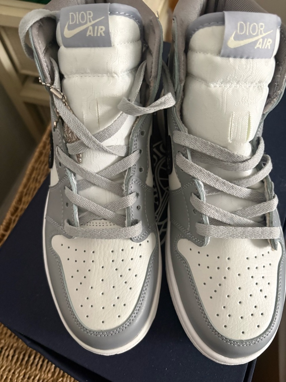 Dior Light Grey and White High-Top Sneakers